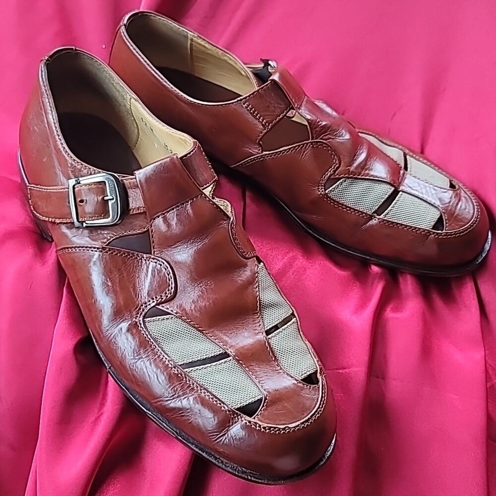 JOHNSTON & MURPHY sz12 monk strap dress sandal handmade leather  🇮🇹 Ital…